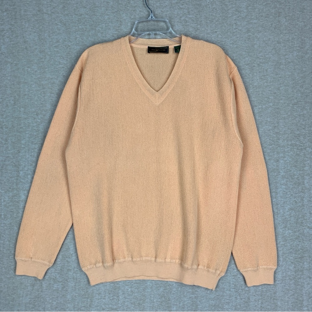 Peru Unlimited Sweater Large Orange 100% Alpaca Wool V Neck Pullover Knit Adult